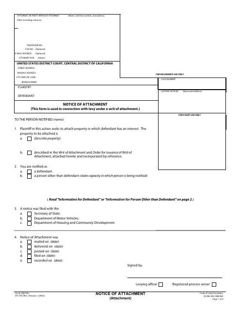 Form CV-4C Notice of Attachment - California