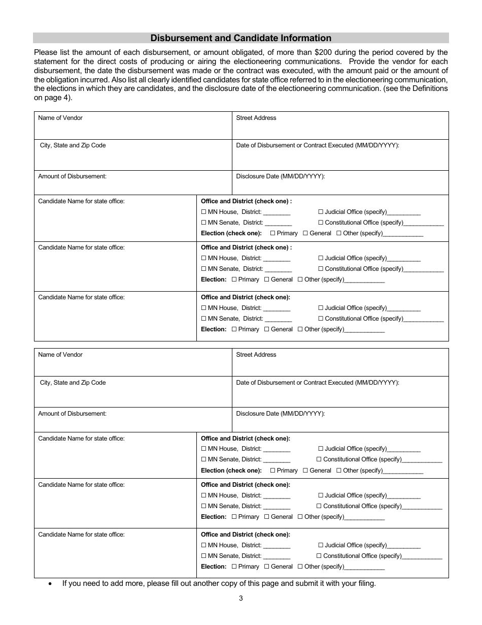 Statement of Electioneering Communications - Minnesota, Page 3