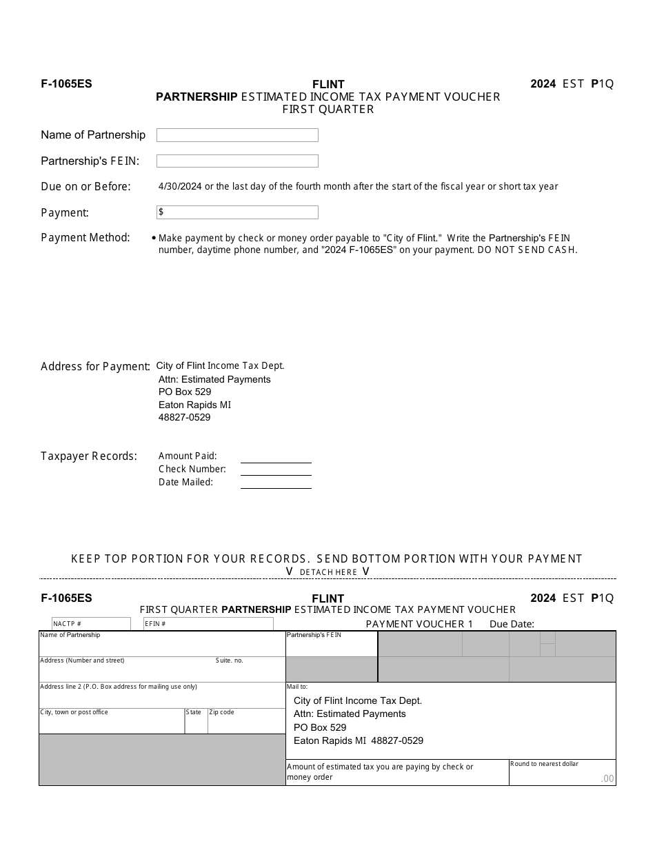 Form F-1065ES Partnership Estimated Income Tax Payment Voucher Third Quarter - City of Flint, Michigan, Page 3