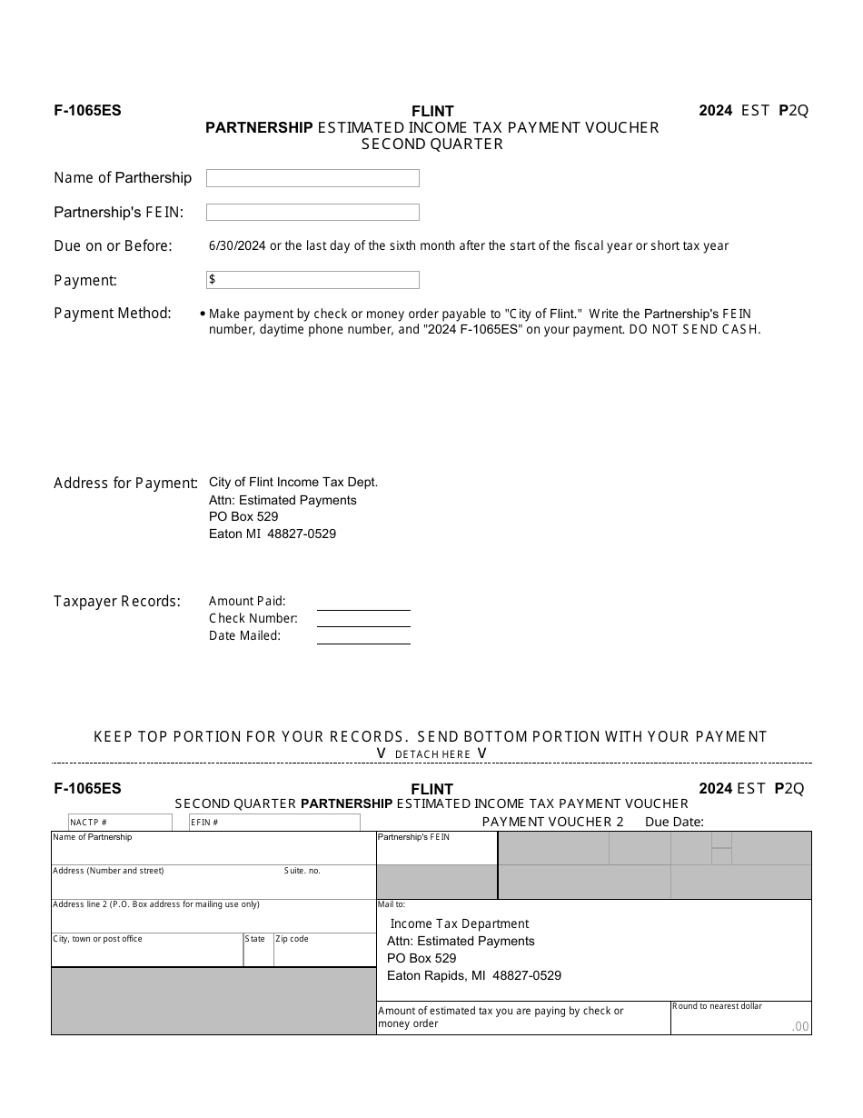 Form F-1065ES Partnership Estimated Income Tax Payment Voucher Third Quarter - City of Flint, Michigan, Page 4