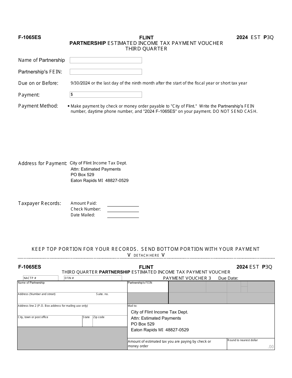 Form F-1065ES Partnership Estimated Income Tax Payment Voucher Third Quarter - City of Flint, Michigan, Page 5