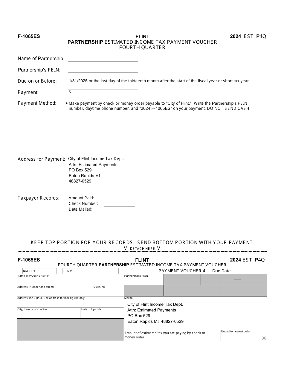 Form F-1065ES Partnership Estimated Income Tax Payment Voucher Third Quarter - City of Flint, Michigan, Page 6