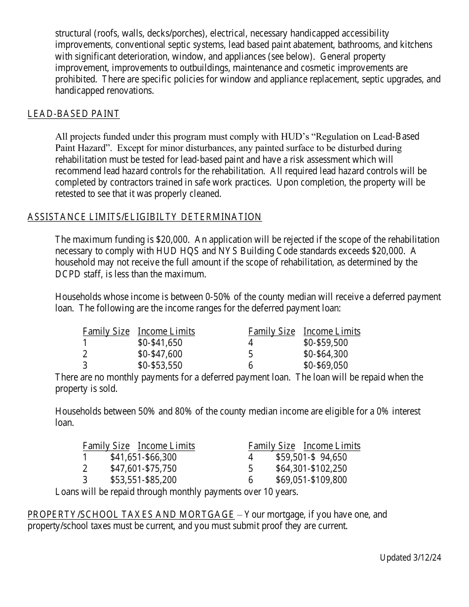 Senior Citizen Owner-Occupied Property Rehabilitation Program Application - Dutchess County, New York, Page 3