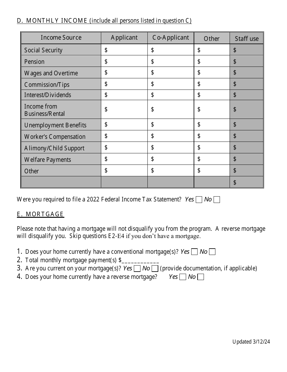 Senior Citizen Owner-Occupied Property Rehabilitation Program Application - Dutchess County, New York, Page 6