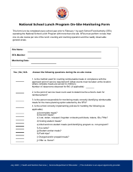 On-Site Monitoring Form - National School Lunch Program - Arizona