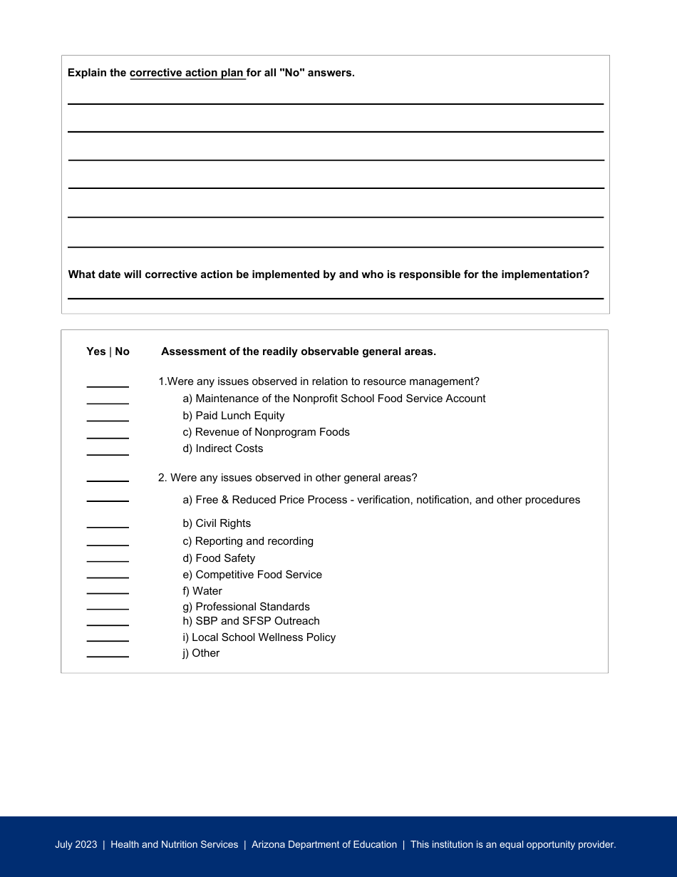 On-Site Monitoring Form - National School Lunch Program - Arizona, Page 3