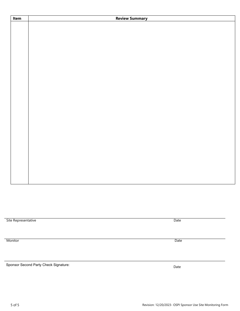 Site Monitoring Form - Child Adult Care Food Program - Washington, Page 5