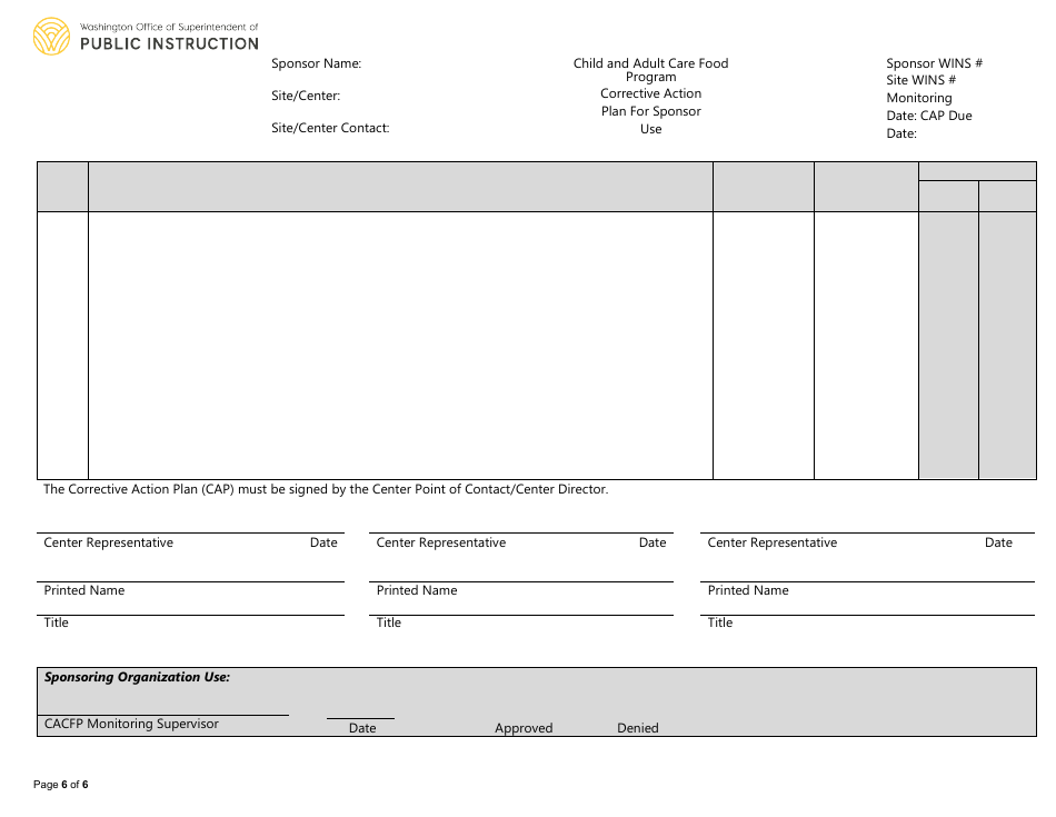Site Monitoring Form - Child Adult Care Food Program - Washington, Page 6