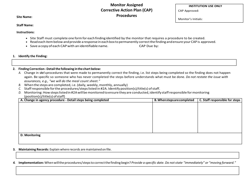 Monitor Assigned Corrective Action Plan (CAP) Procedures - Washington, Page 1
