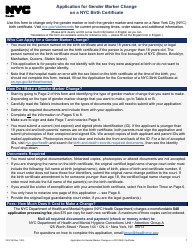 Form VR-218 Application for Gender Marker Change on a Nyc Birth Certificate - New York City