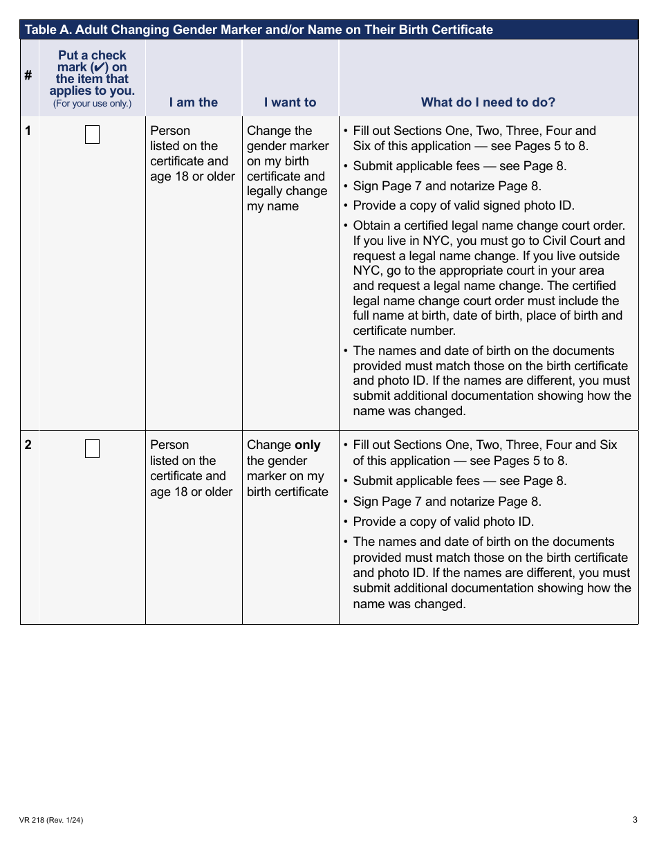 Form VR-218 Application for Gender Marker Change on a Nyc Birth Certificate - New York City, Page 3