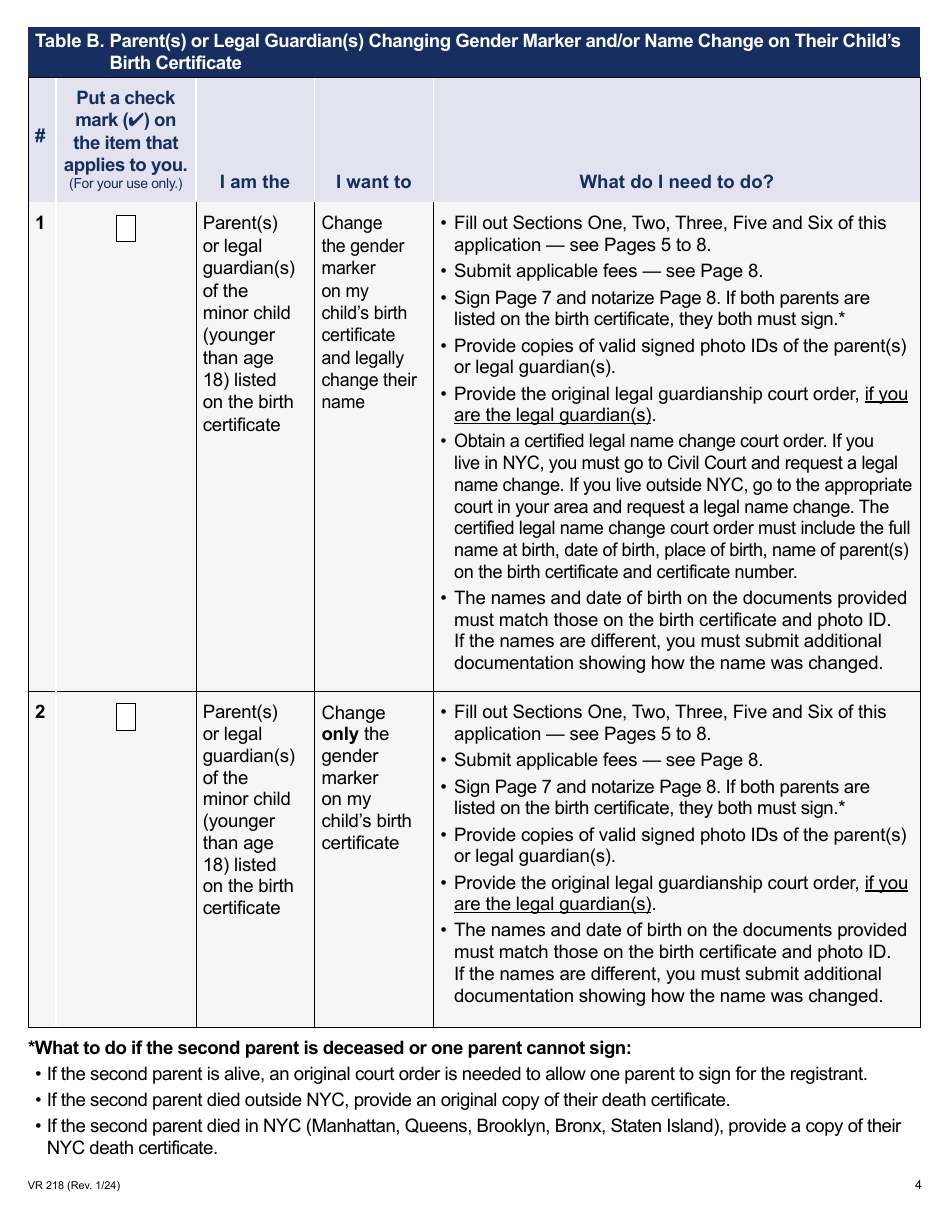 Form VR-218 Application for Gender Marker Change on a Nyc Birth Certificate - New York City, Page 4