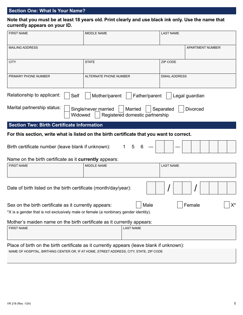 Form VR-218 Application for Gender Marker Change on a Nyc Birth Certificate - New York City, Page 5