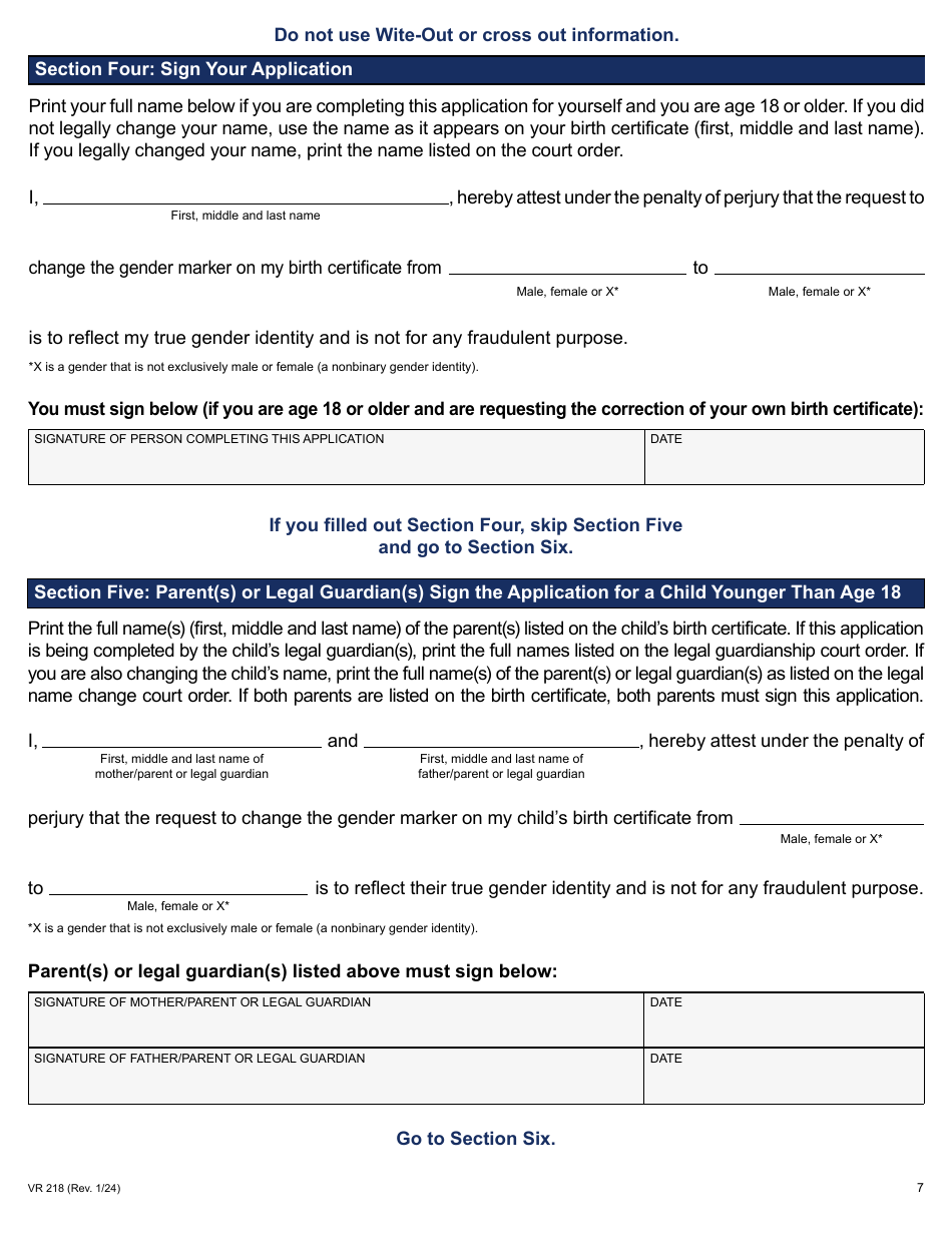 Form VR-218 Application for Gender Marker Change on a Nyc Birth Certificate - New York City, Page 7