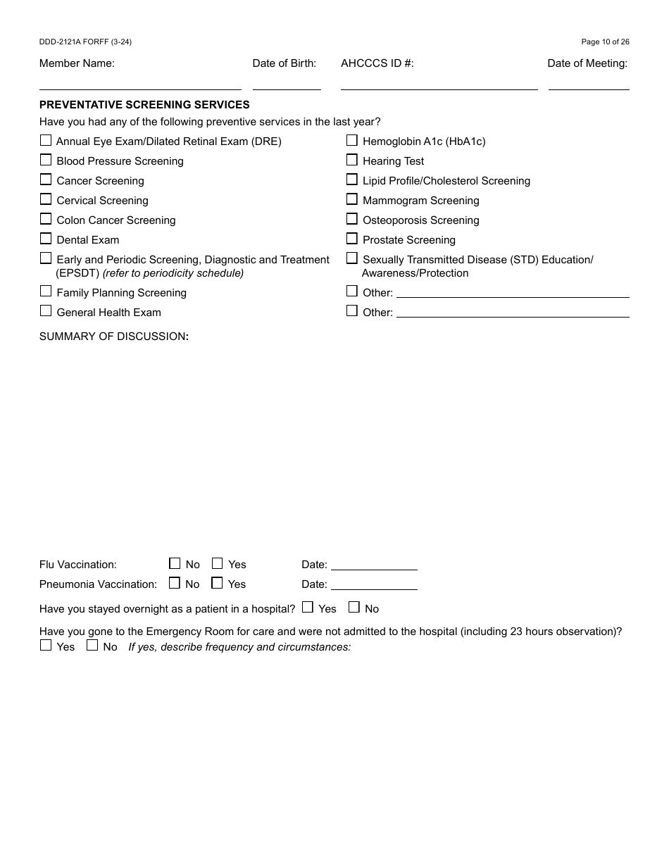 Form DDD-2121A Person-Centered Service Plan Supplement to the Individualized Family Service Plan - Arizona, Page 10