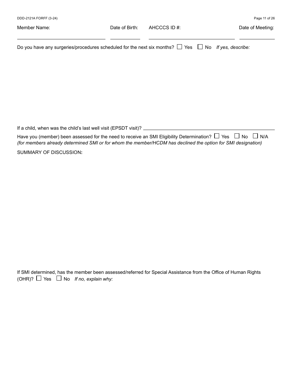 Form DDD-2121A Person-Centered Service Plan Supplement to the Individualized Family Service Plan - Arizona, Page 11