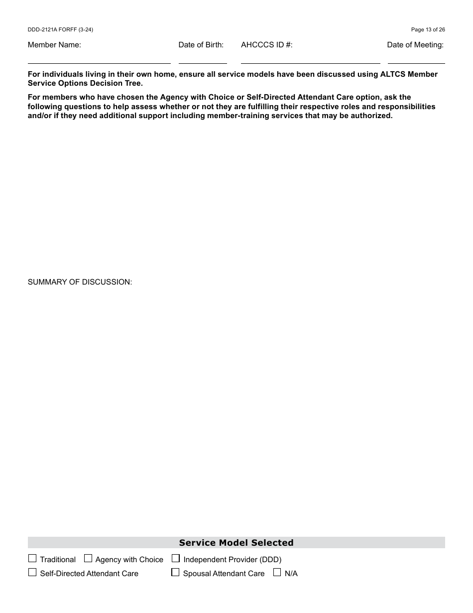 Form DDD-2121A Person-Centered Service Plan Supplement to the Individualized Family Service Plan - Arizona, Page 13