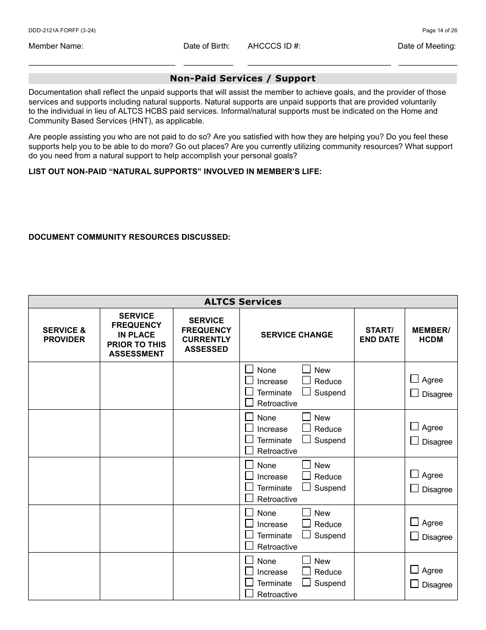 Form DDD-2121A Person-Centered Service Plan Supplement to the Individualized Family Service Plan - Arizona, Page 14