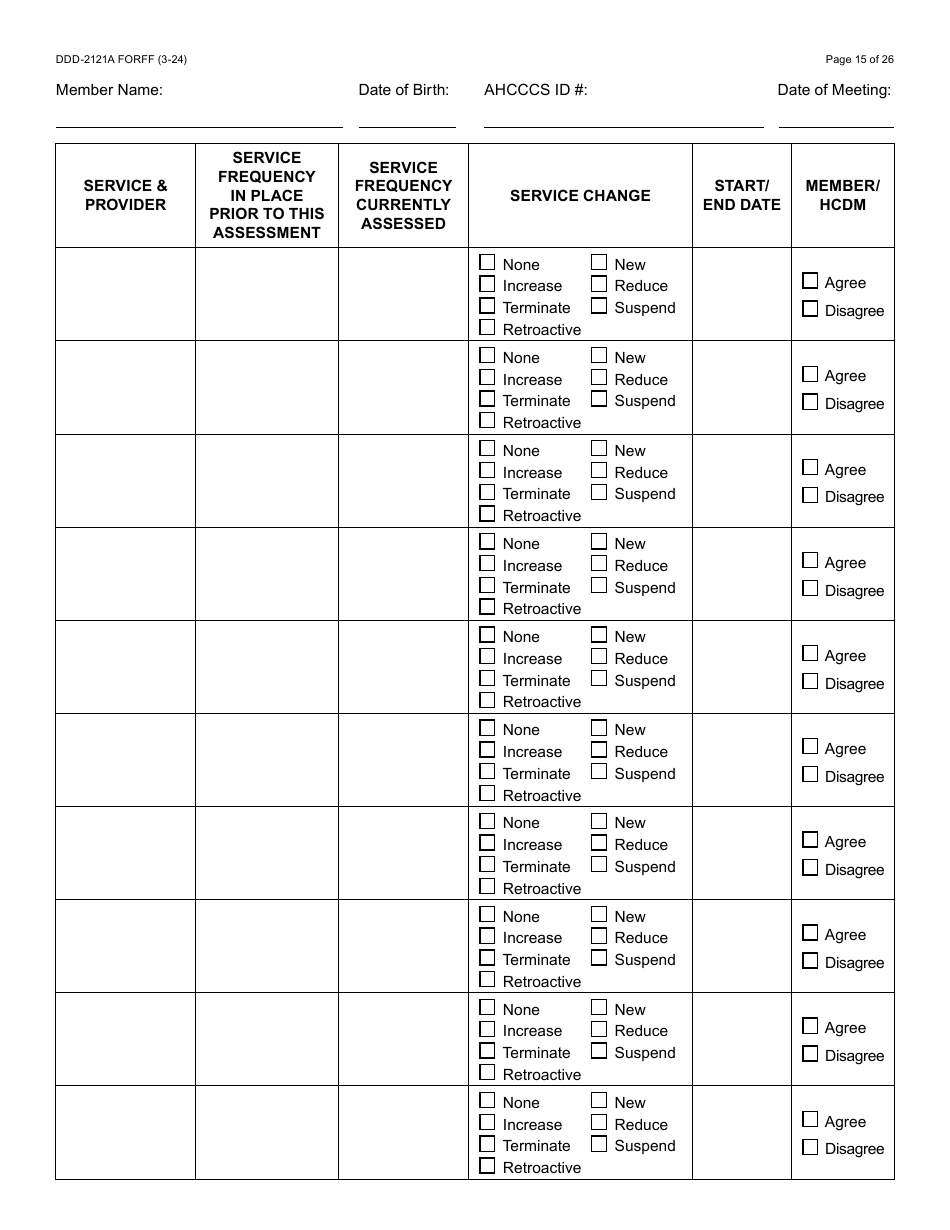 Form DDD-2121A Person-Centered Service Plan Supplement to the Individualized Family Service Plan - Arizona, Page 15