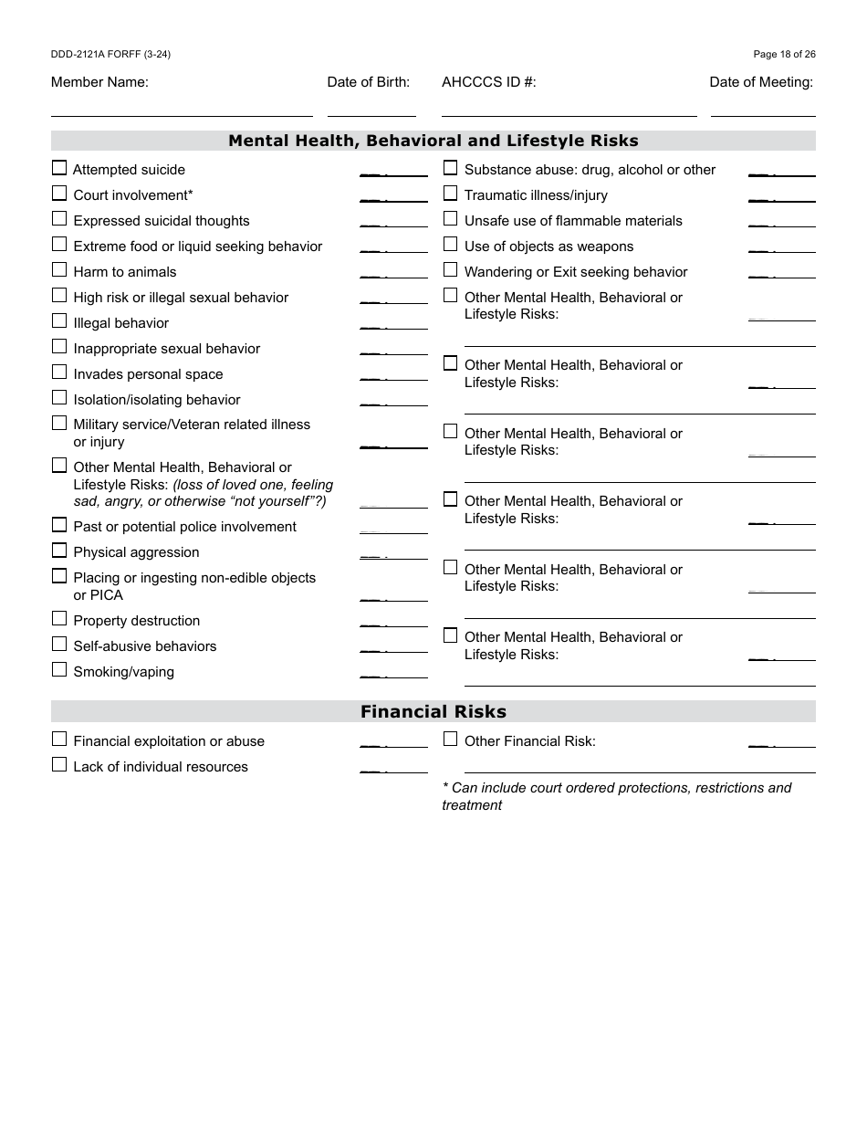 Form DDD-2121A Person-Centered Service Plan Supplement to the Individualized Family Service Plan - Arizona, Page 18