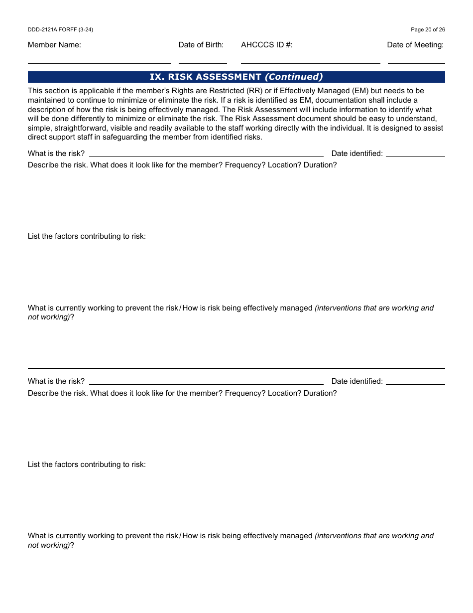 Form DDD-2121A Person-Centered Service Plan Supplement to the Individualized Family Service Plan - Arizona, Page 20