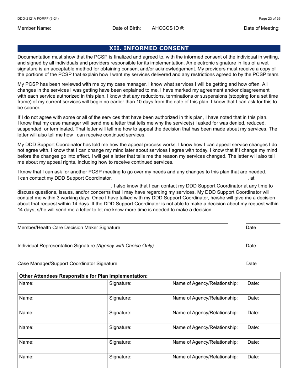 Form DDD-2121A Person-Centered Service Plan Supplement to the Individualized Family Service Plan - Arizona, Page 23