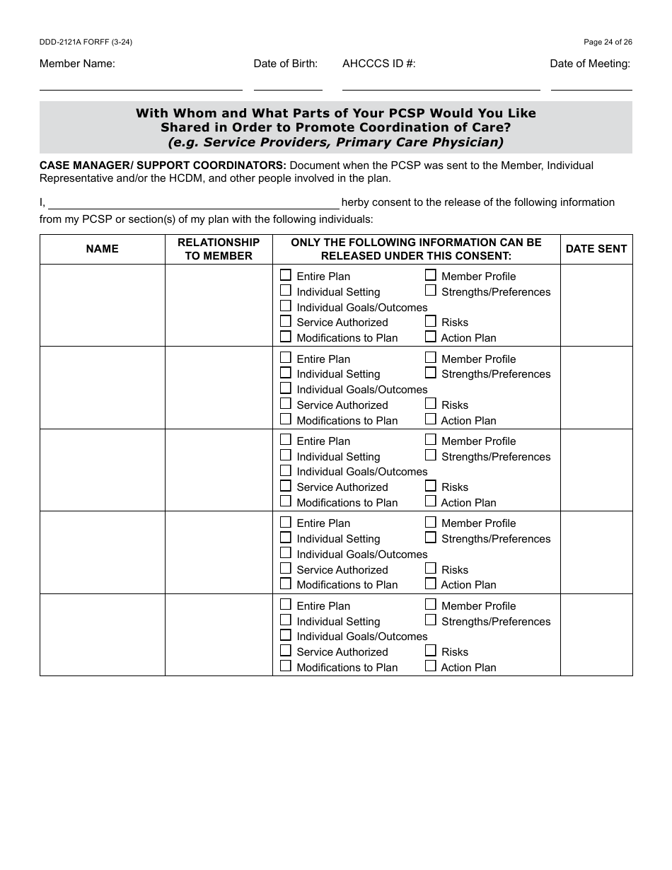 Form DDD-2121A Person-Centered Service Plan Supplement to the Individualized Family Service Plan - Arizona, Page 24