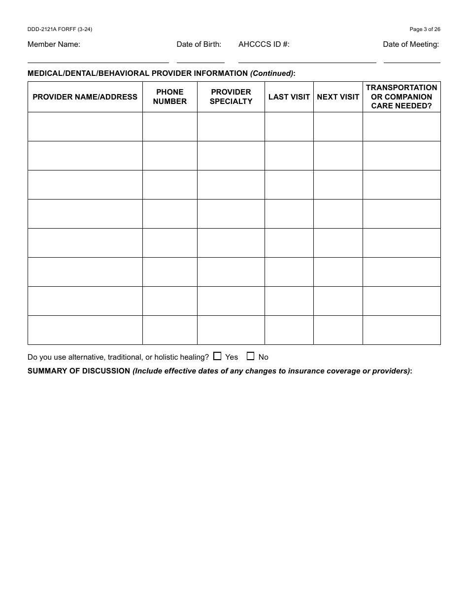 Form DDD-2121A Person-Centered Service Plan Supplement to the Individualized Family Service Plan - Arizona, Page 3