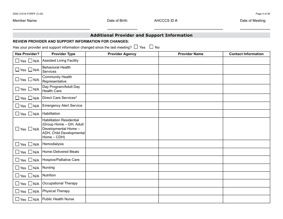 Form DDD-2121A Person-Centered Service Plan Supplement to the Individualized Family Service Plan - Arizona, Page 4