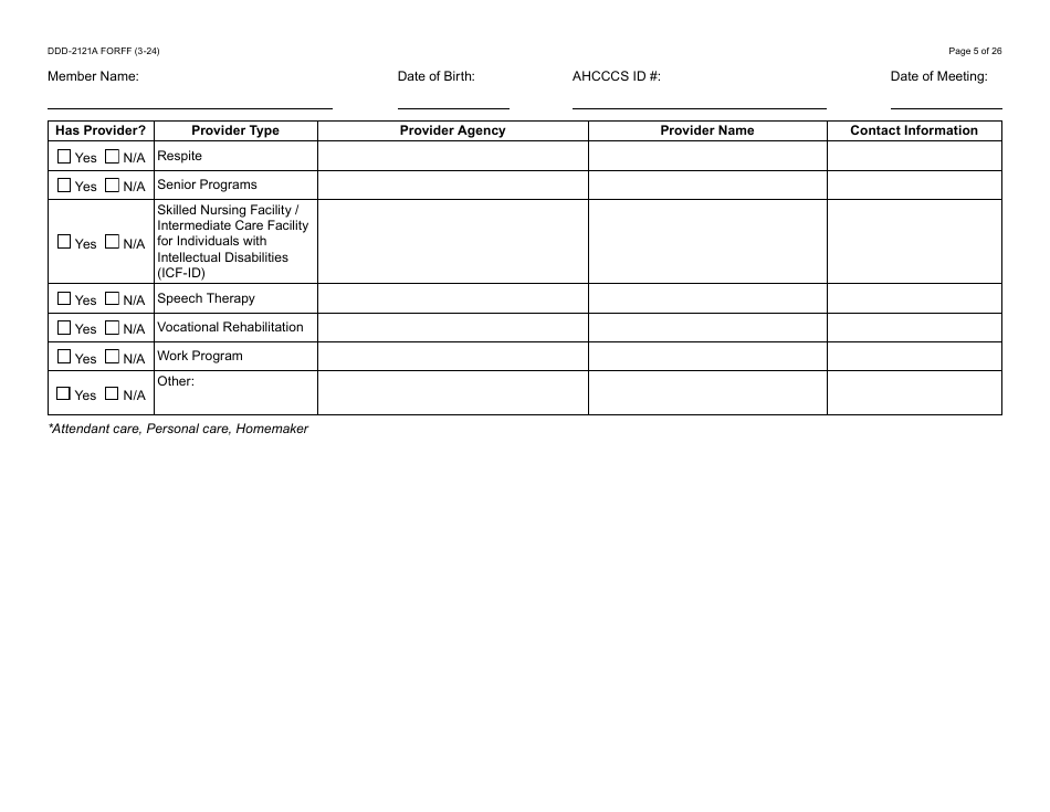 Form DDD-2121A Person-Centered Service Plan Supplement to the Individualized Family Service Plan - Arizona, Page 5