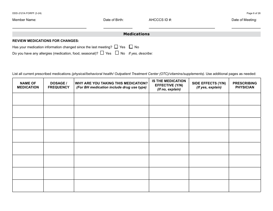 Form DDD-2121A Person-Centered Service Plan Supplement to the Individualized Family Service Plan - Arizona, Page 6