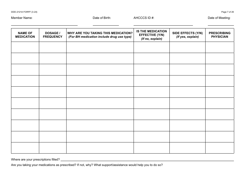 Form DDD-2121A Person-Centered Service Plan Supplement to the Individualized Family Service Plan - Arizona, Page 7