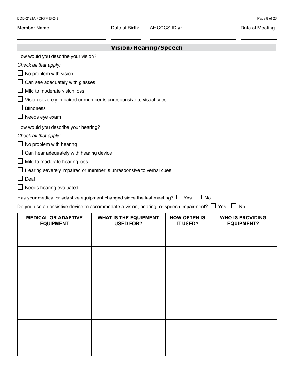 Form DDD-2121A Person-Centered Service Plan Supplement to the Individualized Family Service Plan - Arizona, Page 8