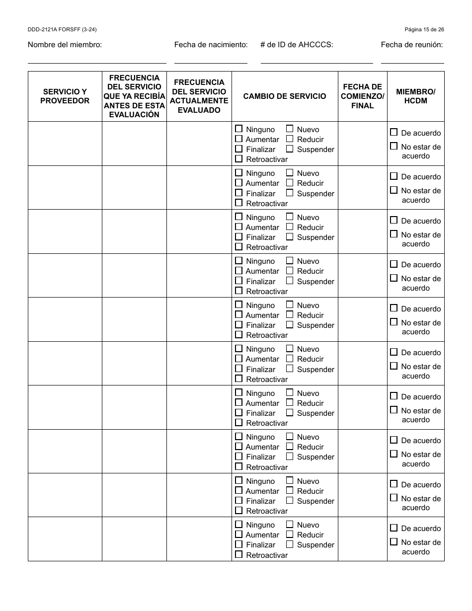 Formulario DDD-2121A-S Suplemento De Plan De Servicio Centrado En La Persona (Pcsp) Para El Plan Individualizado De Servicio Familiar (Ifsp) - Arizona (Spanish), Page 15