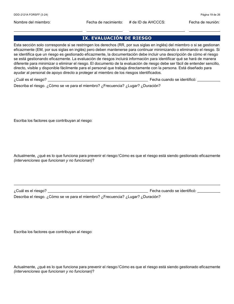 Formulario DDD-2121A-S Suplemento De Plan De Servicio Centrado En La Persona (Pcsp) Para El Plan Individualizado De Servicio Familiar (Ifsp) - Arizona (Spanish), Page 19
