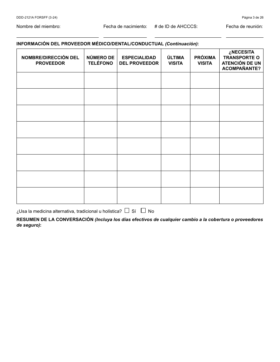 Formulario DDD-2121A-S Suplemento De Plan De Servicio Centrado En La Persona (Pcsp) Para El Plan Individualizado De Servicio Familiar (Ifsp) - Arizona (Spanish), Page 3