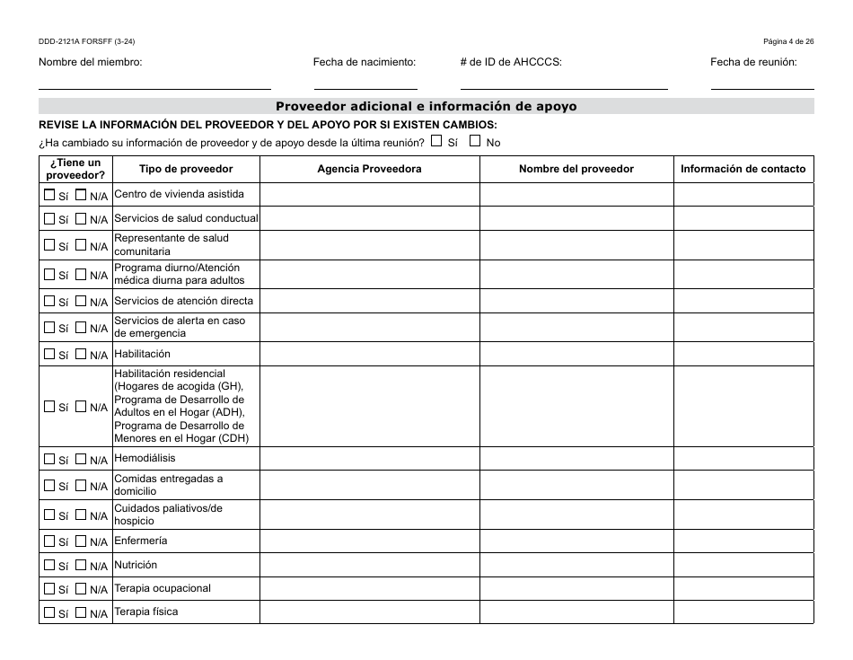 Formulario DDD-2121A-S Suplemento De Plan De Servicio Centrado En La Persona (Pcsp) Para El Plan Individualizado De Servicio Familiar (Ifsp) - Arizona (Spanish), Page 4
