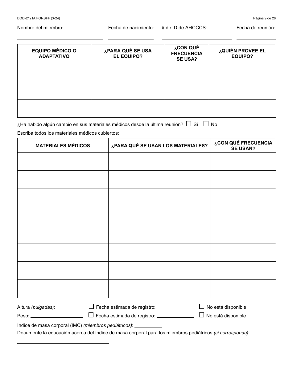 Formulario DDD-2121A-S Suplemento De Plan De Servicio Centrado En La Persona (Pcsp) Para El Plan Individualizado De Servicio Familiar (Ifsp) - Arizona (Spanish), Page 9