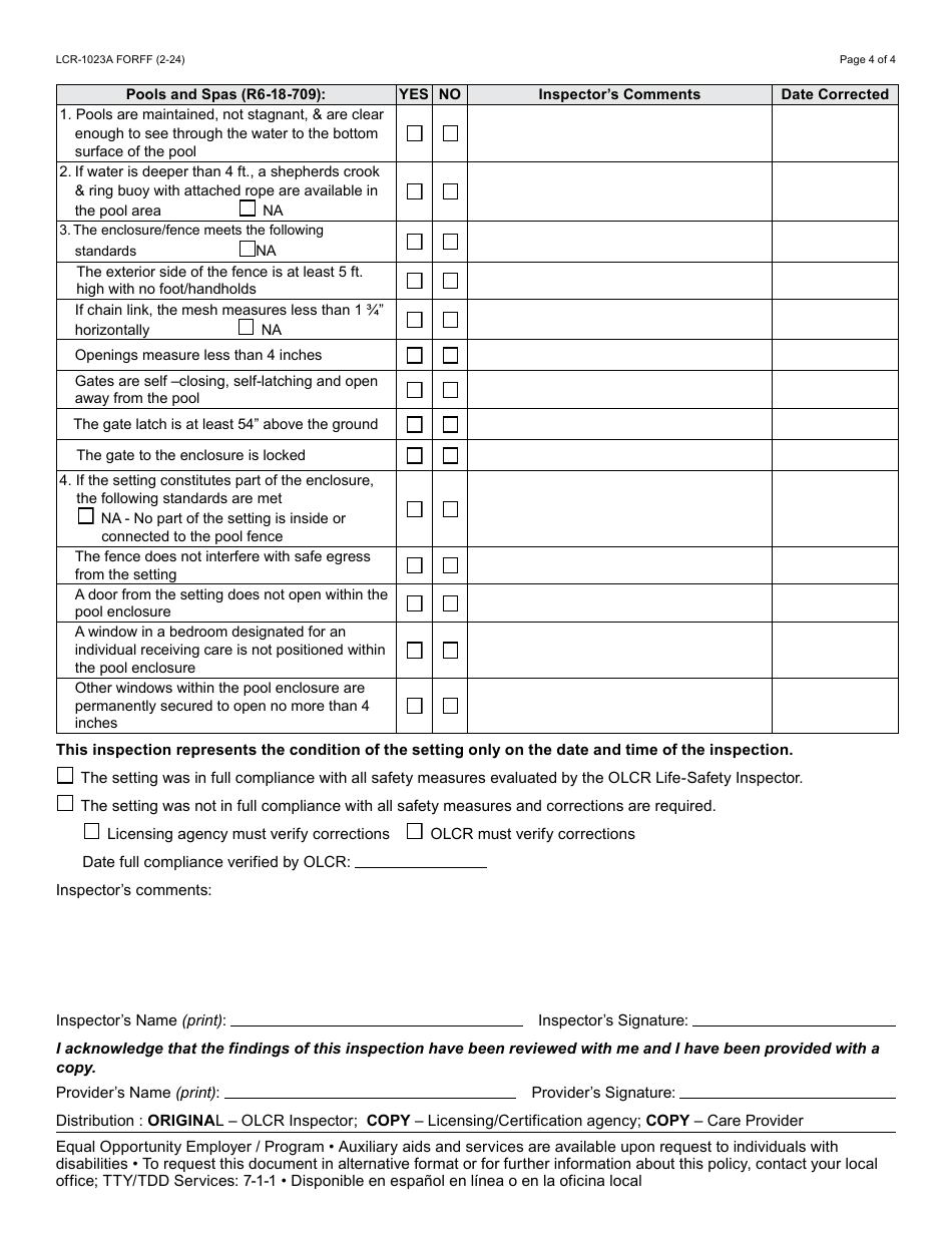 Form LCR-1023A Life-Safety Inspection Report - Arizona, Page 4