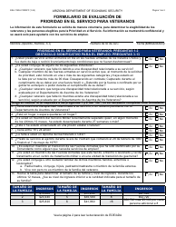Formulario ESA-1193A-S Formulario De Evaluacion De Prioridad En El Servicio Para Veteranos - Arizona (Spanish)