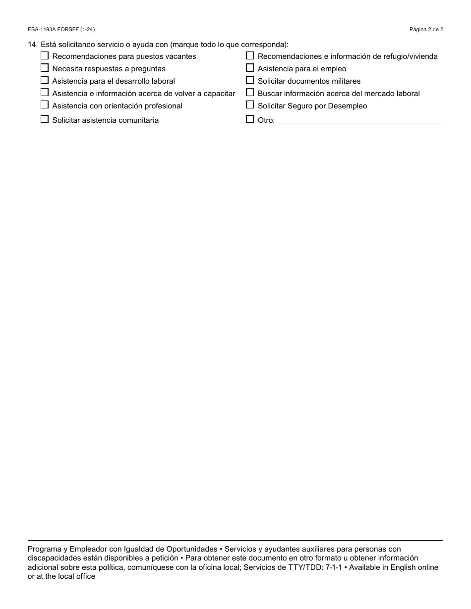 Formulario ESA-1193A-S Formulario De Evaluacion De Prioridad En El Servicio Para Veteranos - Arizona (Spanish), Page 2