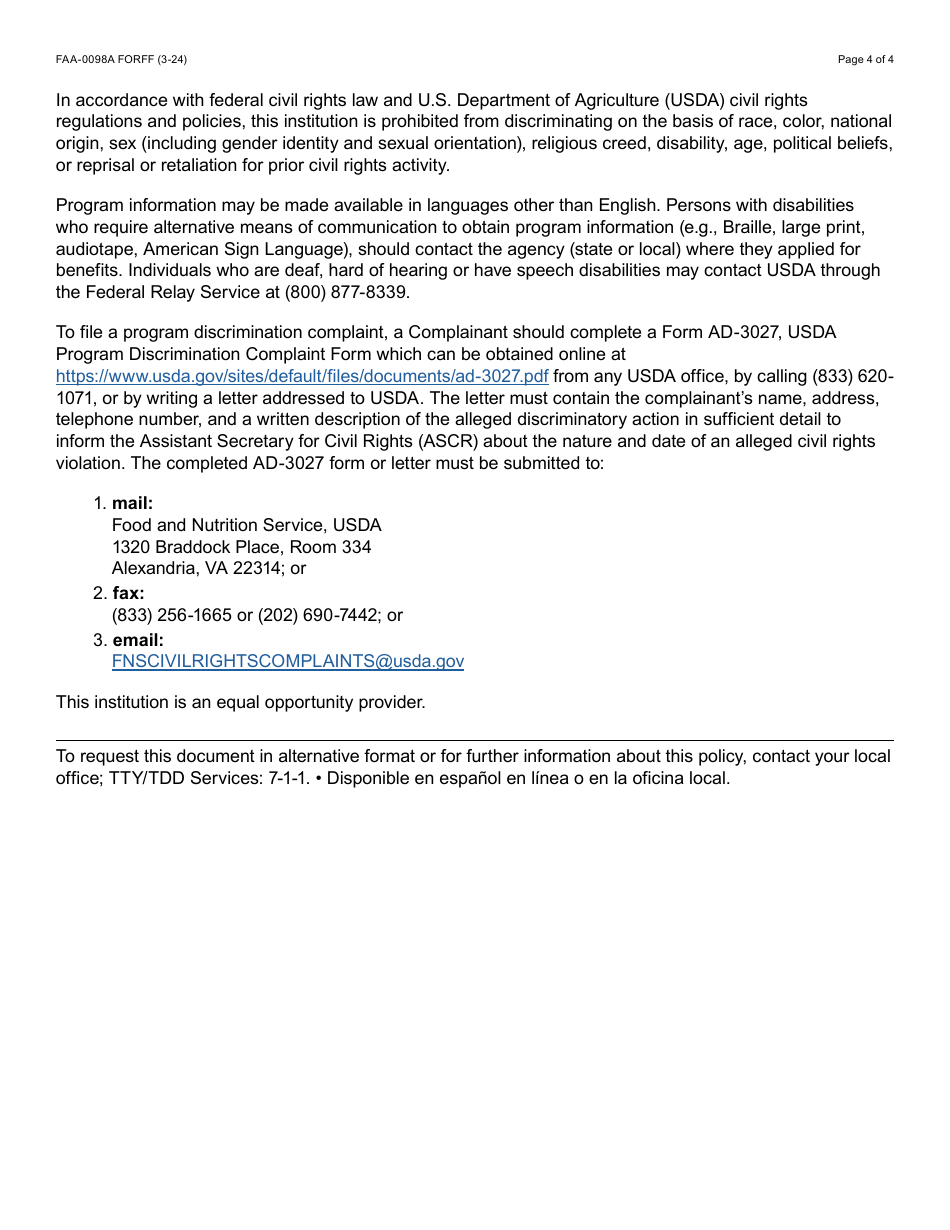 Form FAA-0098A Hearing Request - Arizona, Page 4