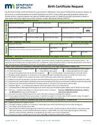 Document preview: Birth Certificate Request - Minnesota