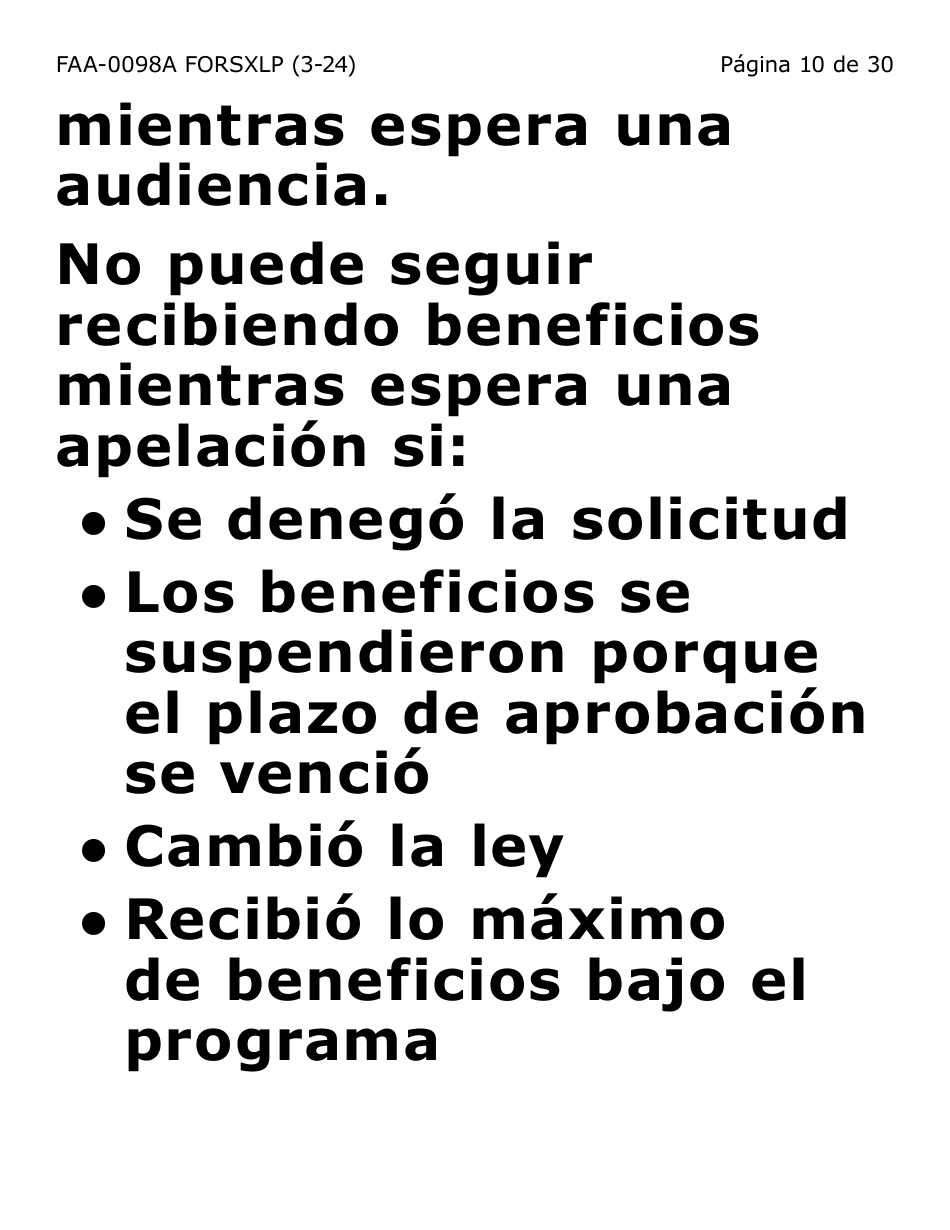 Formulario FAA-0098A-SXLP Solicitud De Apelacion (Letra Extra Grande) - Arizona (Spanish), Page 10