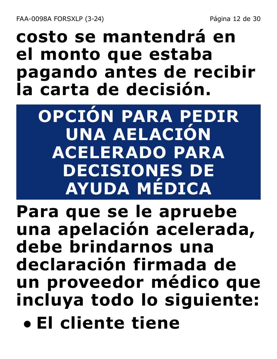 Formulario FAA-0098A-SXLP Solicitud De Apelacion (Letra Extra Grande) - Arizona (Spanish), Page 12