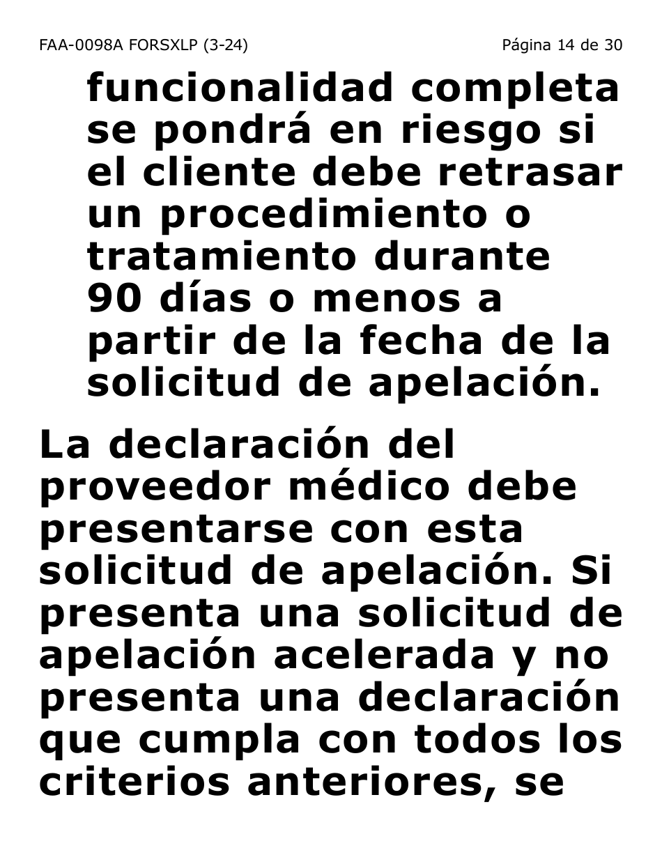 Formulario FAA-0098A-SXLP Solicitud De Apelacion (Letra Extra Grande) - Arizona (Spanish), Page 14