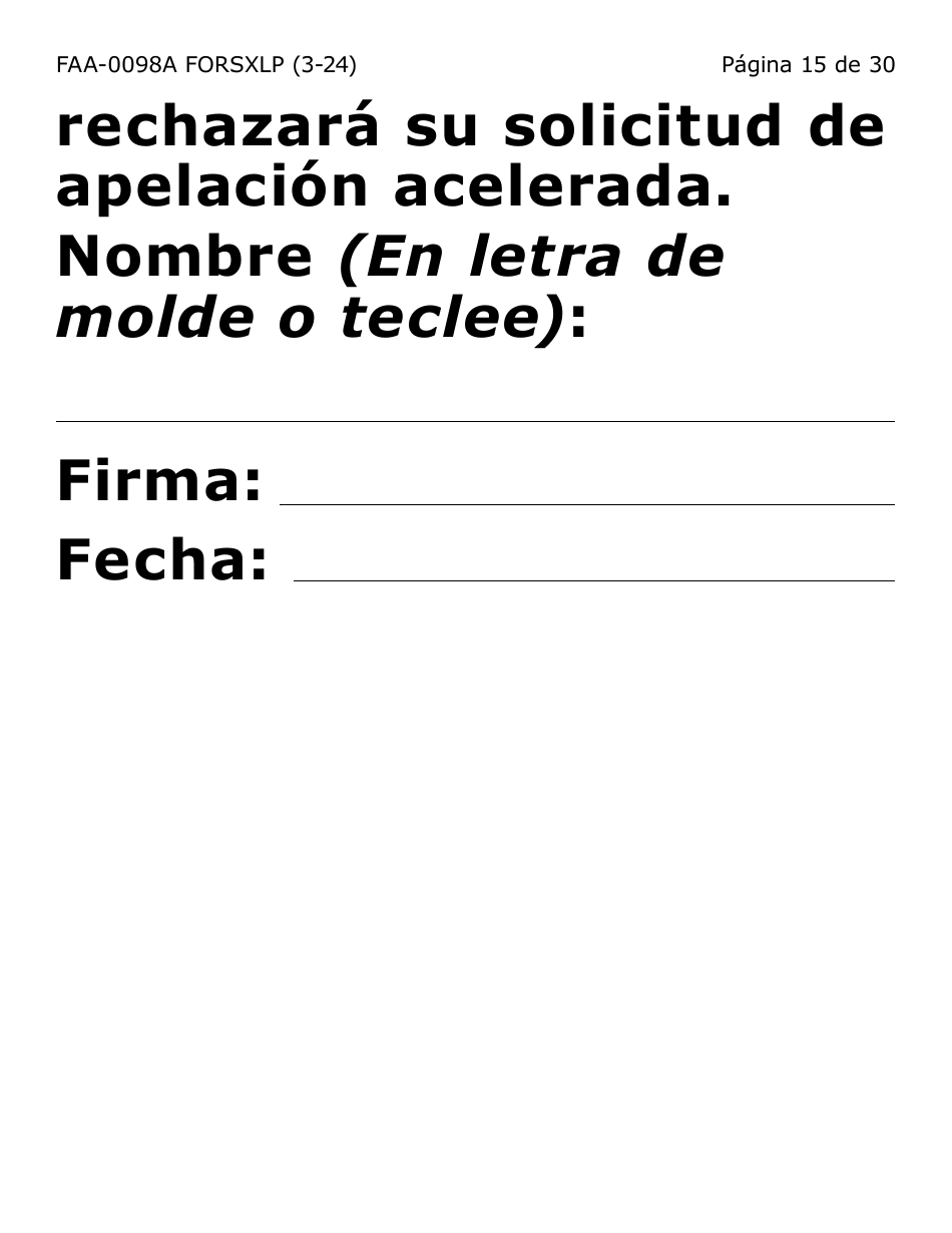 Formulario FAA-0098A-SXLP Solicitud De Apelacion (Letra Extra Grande) - Arizona (Spanish), Page 15