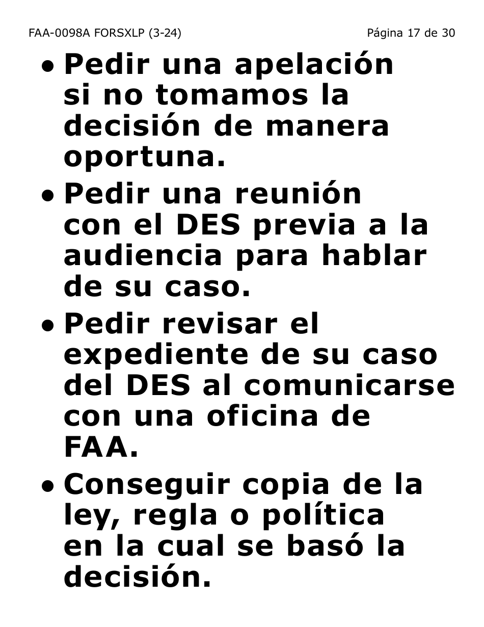 Formulario FAA-0098A-SXLP Solicitud De Apelacion (Letra Extra Grande) - Arizona (Spanish), Page 17