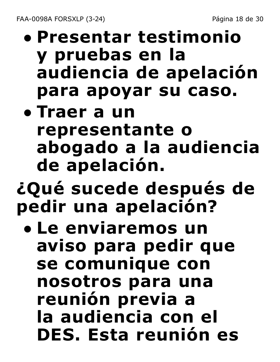 Formulario FAA-0098A-SXLP Solicitud De Apelacion (Letra Extra Grande) - Arizona (Spanish), Page 18