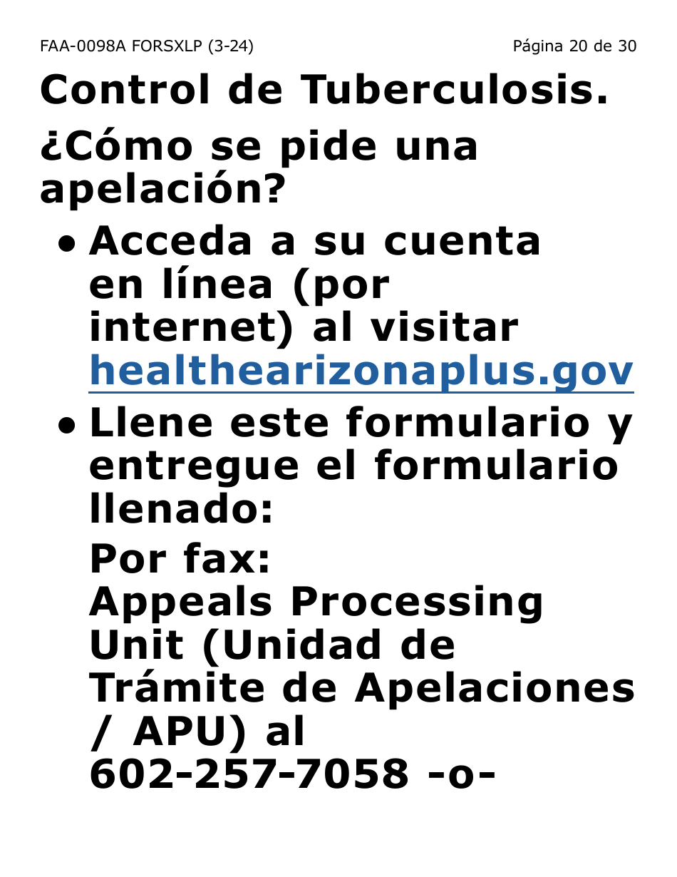 Formulario FAA-0098A-SXLP Solicitud De Apelacion (Letra Extra Grande) - Arizona (Spanish), Page 20